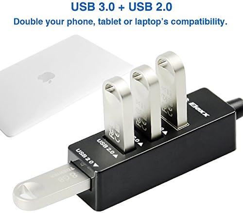 4-портов USB хъб ELEXX с портове USB 3.0 и USB 2.0 за Mac, PC (черен)