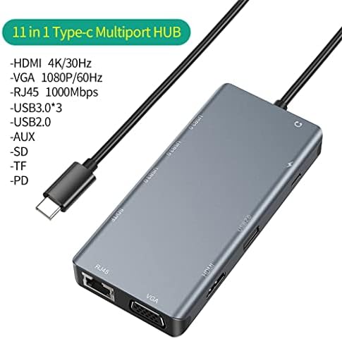 Хъб WETYG Type C C USB Хъб 8 в 1 4K PD 60 W SD/TF Адаптер RJ-45 C USB Сплитер Ethernet Докинг станция (Цвят: сив, размер: черен)