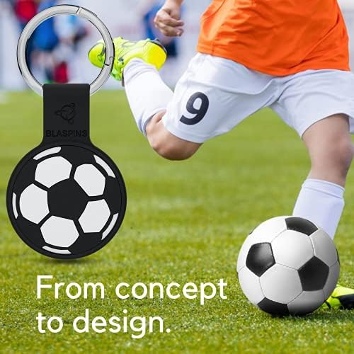 Blaspins, Съвместими с Apple AirTag Silicone Футбол Черно, Калъф за активен спорт с облика на топката за ключодържател AirTag (2021),