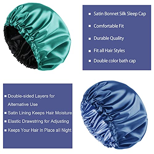 2 опаковки Сатен, чепчик за сън, естествена коприна чепчик, шапка за коса, с двойна употреба, Много Голям Двуслойни Заден Регулируем,