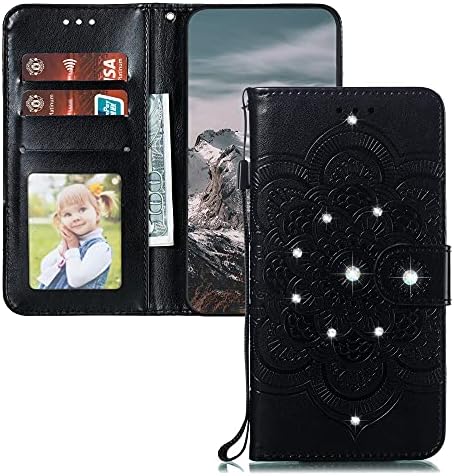 Asdsinfor Samsung Galaxy S23 Plus, стилен калъф-портфейл с блестящи диаманти, отделение за кредитни карти с поставка от изкуствена кожа,