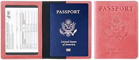 Комбинирана корици за паспорти от изкуствена кожа Ciana и държач за карти Тънък Притежател на паспорт със слот за карти защита (розов)