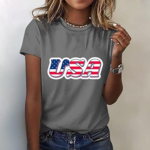 Риза с Къс ръкав, Риза Ден на Независимостта, Женски Графични Тениски за Жени, в началото на с Кръгло Деколте, Къс Ръкав, Принт САЩ