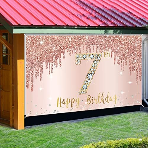 7-Ми Рожден Ден Банер Фон Украса за Момичета, Rose Gold 7-Годишния Рожден Ден Емблематичните Аксесоари, Розово и Седмия Ден от Раждането