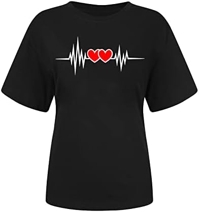 Горната Риза за Дами, Есента и Летни Дрехи, Памучен Тениска с Изображение на Сърцето с Къс Ръкав SC SC