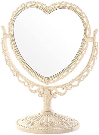 Огледала GSHLLO във формата на Сърце Двустранни Настолни Огледала за Шкафа Старинни Огледала За Грим Малки Регулируеми Огледала-Влакчета