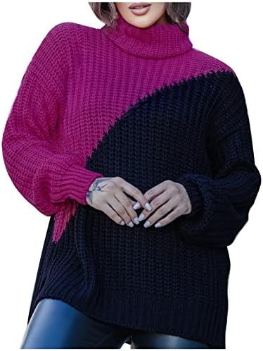 Жена Пуловер с висока Воротом и дълъг ръкав, Оборудвана Вязаный Пуловер, Жилетка, Блузи, Пуловери с Цветен Блок 2022, Пуловери