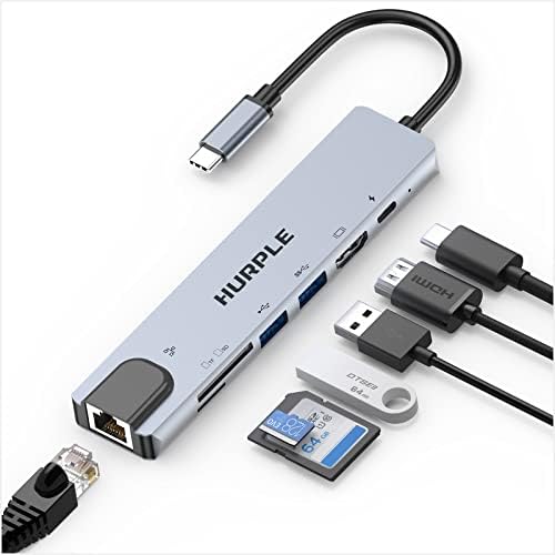 Хъб USB C, Многопортовый адаптер 7-в-1 C USB Хъб с USB интерфейс C за HDMI, RJ45 Ethernet, захранването 100 W, устройство за четене на