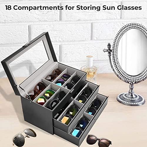 кутия-органайзер за слънчеви очила с 3 пласта /18 слотове за съхранение на няколко чифта слънчеви очила, калъф за очила, държач за очила,