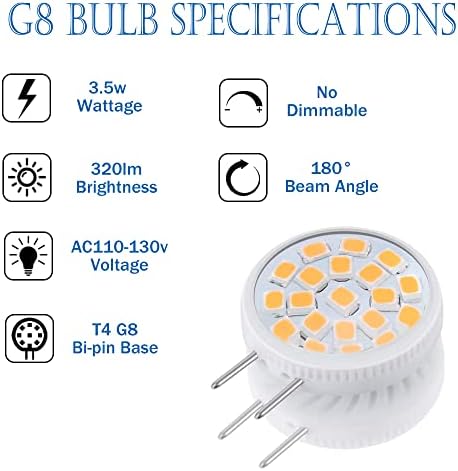 Led лампа G8 35 W, еквивалент на халогенна лампа T4 G8, Двухконтактное основа, без регулиране на яркостта AC110-130Volt, лампа G8 320lm,